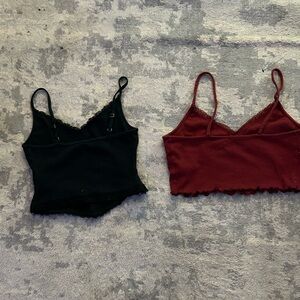 Black and Burgundy Lace Trim Crop Tops